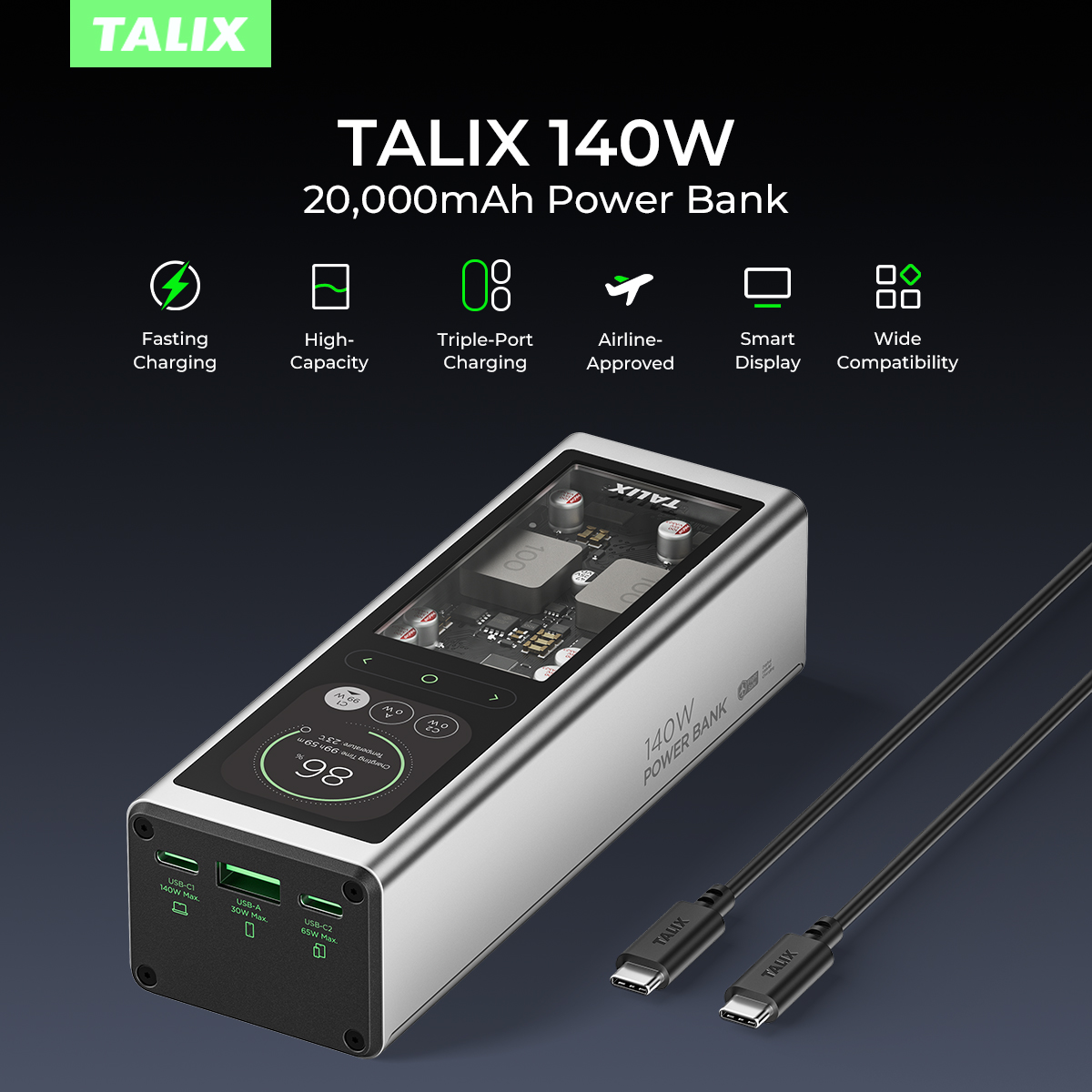 Drone Power Bank - TALIX 140W Power Bank 20000mAh battery