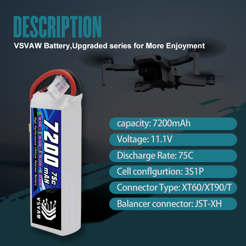 VSVAW 3S Lipo Battery 11.1V 72 - Drone Battery Adapter avaliação e preço