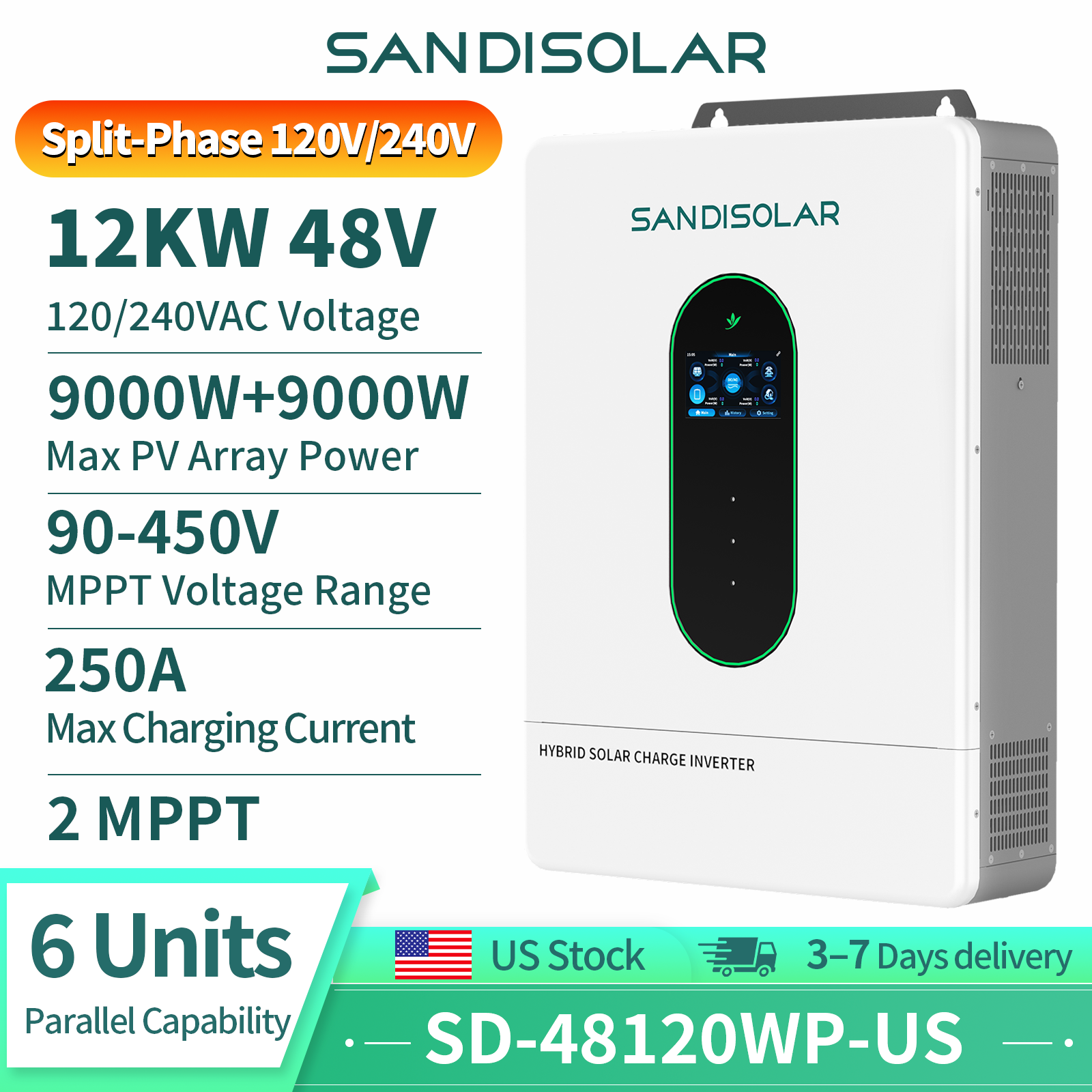 SANDISOLAR 12KW 48V Split-Phas - Drone Solar Charger avaliação e preço