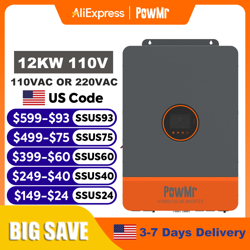 PowMr 12KW 10KW Split Phase In - Drone Solar Charger avaliação e preço