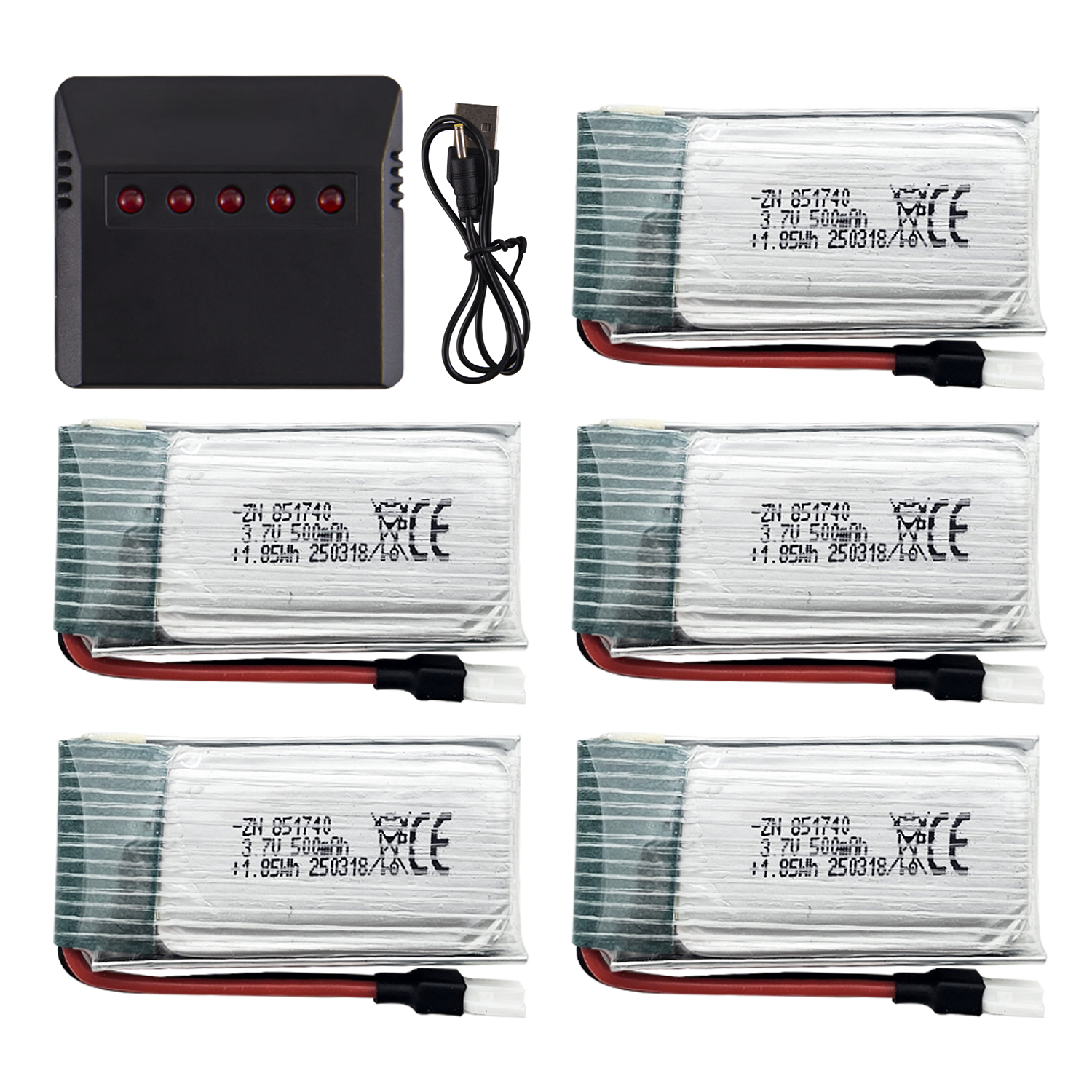 5Pcs 3.7V 500mAh LiPo Batterie - Drone Battery Adapter avaliação e preço