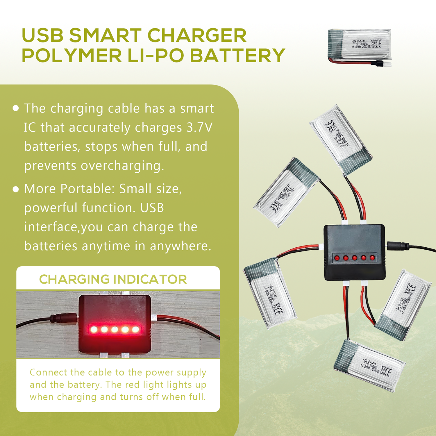 5Pcs 3.7V 500mAh LiPo Batterie - Drone Battery Adapter avaliação e preço